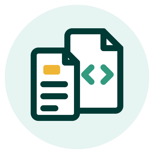 PDF-Rechnung vor einer XML-Datei mit spitzen Klammern, Sinnbild für die Formate der E-Rechnung